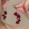 Pendientes Retro de Mariposa Roja con Corazón y Borlas para Otoño e Invierno, Modernos, Exquisitos, de Alta Gama, Versátiles y de Lujo Ligero