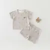 Conjunto Duplo de Algodão para Bebê Classe A Verão Fino Manga Curta Shorts Pijama Roupa de Fora Conjunto de Duas Peças Roupas de Verão