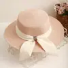 Sombrero de paja de ala ancha y copa plana para mujer, moderno sombrero de sol de verano para viajar con lazo, sombrero de protección solar, sombrero de sol casual para la playa