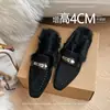 Pantuflas de felpa de algodón para mujer, de tacón plano, punta cuadrada, con hebilla metálica, estilo slip-on y diseño de media punta, adecuadas para otoño e invierno