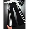Pantalones de chándal a rayas de estilo americano de moda con cordón para hombre, estilo urbano vintage, pantalones largos casuales holgados y versátiles en azul