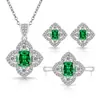 E-commerce Transfronteiriço Douyin Kuaishou Transmissão Ao Vivo Novo Estilo Pedra Colorida Trevo de Quatro Folhas Cheio de Diamantes Anel Colar Brincos Femininos Joias de Noiva