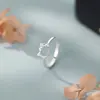 Anillo de Gato Kt de Plata Pura S999 Abao Lindo y Juguetón Dibujo Animado Estilo Coreano Diseño Simple Joyería al por Mayor