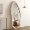 Espejo de cuerpo entero para suelo, espejo de tocador color crema, espejo de probador de forma irregular para uso doméstico en el dormitorio, espejo de suelo moderno con forma de nube o forma de mango