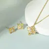 Conjunto de Colar e Brincos em Prata de Lei 925, Versátil Corrente para Suéter Estilo Francês Vintage, Brincos Simples Flor de Íris Estilo Maillard