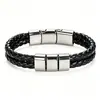Pulseira de Acessório de Aço Inoxidável Trançado em Couro Moda Transfronteiriça Masculina Personalizada Cordão de Couro Preto Joias de Aço Titânio Atacado