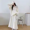 Suéter casual de estilo francés, transparente, con hombros descubiertos y estampado floral, combinado con una falda amplia de línea A, conjunto de dos piezas nuevo para otoño e invierno para mujer