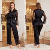 Wenhua Lujo Transfronterizo Noche Nuevo Estilo Sexy Encaje Pijama Manga Larga Pantalón Largo Conjunto Ropa de Casa para Mujer Tz3407