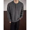 Suéter de estilo Old Money con cuello Henry para hombre, Otoño/Invierno, Media tapeta con botones metálicos de bronce, Top corto de punto texturizado de corte holgado