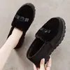 Novedad Otoño/Invierno 2025 Mocasines para Estudiantes Mujeres, Calzado para Exteriores, Forro Polar, Engrosados, Antideslizantes, Suela Blanda, Zapatos de Algodón Peludos, Zapatos sin Cordones