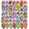 Pacote de Adesivos de Arte de Coração Fantasia com 56 Peças, Coração Anatômico Estilo Aquarela, Adesivos Decorativos Coloridos Criativos Personalizados para Diário