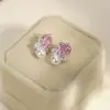 Pendientes de Plata S925 con Aguja, Perla Cortada en Rosa, Pendientes Pequeños de Moda Retro de Alta Gama, Pendientes Elegantes y Exquisitos