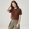 Estilo Elegante de Luxo Leve Estilo Pequeno Chanel Gola de Pérolas Suéter de Cashmere para Mulheres Manga Curta Gola Redonda Senso de Design Versátil Camiseta Tricô