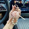 Corea del Sur Dongdaemun Hilo de Perlas Flor de Rosa Llavero Estilo Coreano Exquisito Llavero de Coche Colgante para Bolsos para Mujeres