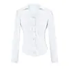 Camisa luxuosa e elegante de cetim com gola e acinturada, novo modelo outono 2026, top de manga comprida emagrecedor com decote U para mulheres