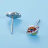 Pendientes de Gota de Aceite de Dibujos Animados Espaciales Estilo Coreano Acero Inoxidable Cielo Estrellado Planeta Azul Luna Creciente Mini Lindos Versátiles para Estudiantes