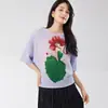 Camiseta de Moda con Manga Murciélago Ropa para Mujer Verano Nueva Estampada Corte Holgado Moldeadora de Vientre Adelgazante Top Versátil