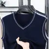 Suéter Pulôver Tricotado Feminino Decote Coração Sem Mangas Colete de Lã Masculino Cor Sólida para Homens de Meia-Idade Venda Direta da Fábrica