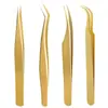 Pinza para injerto de pestañas de fábrica pluma dorada larga pinza de delfín pinzas para pestañas florecientes herramientas de maquillaje de belleza pinza para pestañas y cejas de belleza para plantar