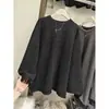 Design Coreano Bainha Doce Retalhos Renda Solta Veludo Escovado Quente Camisa Base Feminina Outono e Inverno