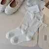 Calcetines Apilados Estilo Ballet Estilo Miu, Versión Delgada de Verano con Moño en el Talón, Estilo JK de Moda para Niñas, Calcetines de Media Pantorrilla Adelgazantes y Ligeramente Transparentes