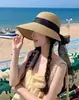 2026 Nuevo Estilo Sombrero de Paja con Ala Ancha y Lazo de Encaje para Mujer Sombrero de Protección Solar de Verano Sombrero para Vacaciones en la Costa Playa