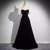 Vestido Negro de Lujo Ligero Nicho de Alta Gama Temperamento Celebridad Bir Graduación Piano Arte Prueba Un Hombro Dos Usos