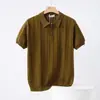 Camisa Polo Americana Tricotada Masculina Manga Curta Verão Transfronteiriça Zíper na Manga Alta Qualidade Fio de Seda Gelada