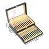 Caja de Almacenamiento Transparente de Gran Capacidad para Bolígrafos con Veta de Madera de Nogal Negro, Caja Vintage para Almacenamiento y Exhibición de Papelería, Caja de Gabinete a Prueba de Polvo