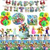 Set de Suministros para Decoración de Fiesta de Super Mario con Nuevo Globo de Bandera, Inserto para Pastel, Mantel