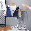 Sudadera con capucha de mezclilla tejida informal nueva para niños Primavera y Otoño Ropa de Otoño Conjunto de Dos Piezas de Moda para Niños y Niñas de un Año
