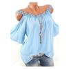 Roupas Europeias e Americanas Femininas Transfronteiriças Verão 2026 Desejo Amazon Ebay Moda Renda Gola Redonda Ombro a Ombro Cor Sólida Camiseta para Mulheres