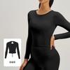 Top Deportivo de Running para Mujer Juyitang Color Durazno, sin Espalda, Fruncido, Manga Larga, Corte Ajustado, sin Sujetador
