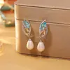 Nuevos Pendientes de Perlas de Concha de Alto Brillo de Verano, Pendientes de Gota de Alto Nivel Incrustados con Circonitas de Colores, Pendientes de Moda y Elegantes