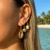 Conjunto de Brincos Três Peças de Concha e Pérola Estilo Férias na Praia Europeu e Americano, Design Único com Vibração Marinha, Brincos Versáteis