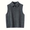 Colete Feminino de Tricô Cashmere com Gola Sem Mangas Cor Lisa Solto Slimming Look Camada Externa Quente Macio