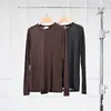 Camiseta de manga larga con cuello redondo, cómoda, adelgazante, para uso diario, de modal y cachemir, para mujer, Warren Sea Dragon BKL01