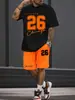 Conjunto de camiseta de manga curta TEMU transfronteiriço masculino verão comércio exterior nova moda 84 26 estampa esportiva conjunto de duas peças