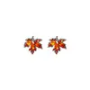 Pendientes Estilo Otoño e Invierno Aguja de Plata Microincrustados Zirconia Roja Hoja de Arce Roja, Joyería para Oreja de Chica con Temperamento Artístico Retro