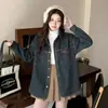 Jaqueta camisa jeans versátil com temperamento estilo Hong Kong retrô feminina outono e inverno camisa solta versátil top de manga comprida feminina algodão