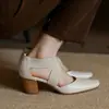 Versão em Pele de Ovelha~Sapatilhas Retro com Tiras Cruzadas para Mulheres, Sandálias de Bico Fechado, Saltos Altos Quadrados para Mulheres, Sapatos Mary Jane com Salto Grosso