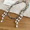 Collar de Perlas con Cristales Bohemios y Diseño de Estilo Festivo, Cadena Larga para Clavícula, Cadena de Suéter de Alta Gama para Mujer