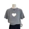 Conjunto Versátil Estilo Coreano, Suéter de Punto de Manga Corta con Temática de Amor para Mujer, Nuevo Estilo de Primavera, Top Suéter Gris Corto de Cuello Alto