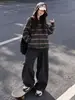 Novo conjunto de moletom com capuz listrado e calça pantalona para outono e inverno para meninas, estilo coreano, solto e casual, moderno