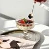 Copas de vidrio únicas estilo francés con relieve y base corta, vasos para batidos, copas de postre de alta gama, copas de yogur de lujo y copas de helado vintage