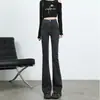 Pantalones de Jean Micro-La para Mujer 2024 Nuevo Otoño e Invierno Cintura Alta Ajustados de Pierna Ancha Azul Retro Ajustados Pantalones de Herradura Altos