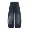 Calça Casual de Lã Bordada Gradiente High Street Americana Espessa Cimitarra para Homens e Mulheres 2025 Larga Calça de Perna Larga para Dança Jazz