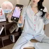 Pijama de Algodón Yunduo para Mujer Nuevo Primavera y Otoño con Almohadilla en el Pecho de una Pieza Cuello de Muñeca Manga Larga Dulce Ins Conjunto para Casa