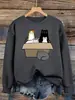 Sudadera para Mujer con Diseño de Gato en una Caja Multicolor Holgada Streetwear Cuello Redondo Suéter de Otoño para Mujer