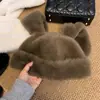 Bonito Gorro de Orejas de Conejo de Piel Sintética Colorblock para Mujer Otoño Invierno Resistente al Frío Cálido con Orejeras Peludas Gorro Tipo Gorro Adelgazante